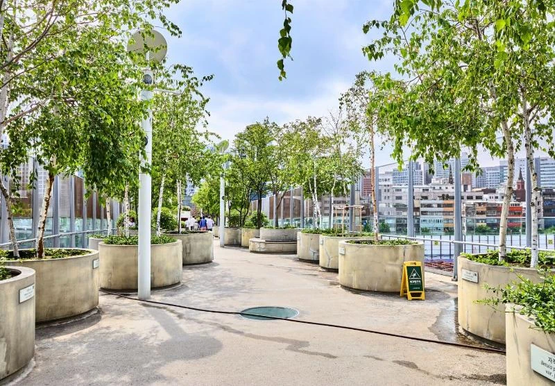 首尔路7017高架步行与城市景观官方实景图；非模型渲染。